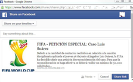 Facebook: Página fraudulenta de apoio ao futebolista Luis Suárez 
